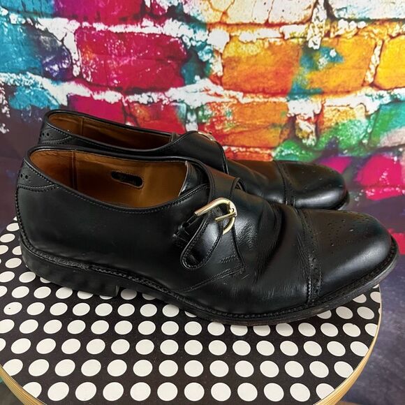 Allen Edmonds Dress Shoes Mens 9 D Black HILLSBORO Leather Cap Toe Monk Strap - Picture 1 of 8